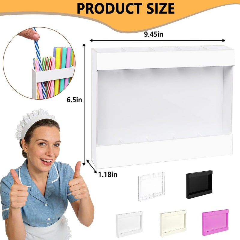 NTIERA 9.5" Large Acrylic Straw Holder for Cabinet Door-Reusable Tumbler Straw Organizer Storage,Small Kitchen Organizers and Storage Accessories Container, Ultra Sticky Cupboard Door Mounted(White) - Image 2